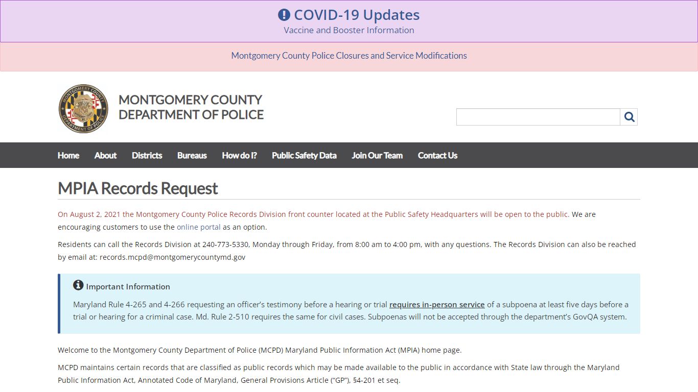 MPIA Records Request Page,,Montgomery County Police Department ...